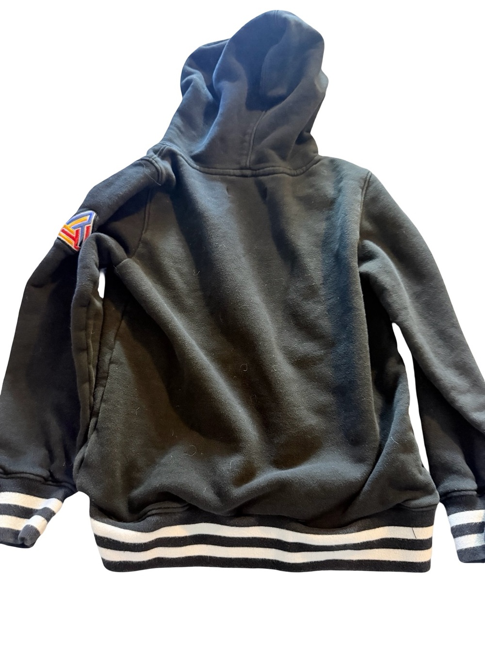 Black Pyramid Black Hooded Crewneck with Striped Hem - Picture 2 of 4